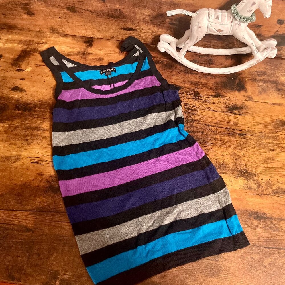 Express Sweater Vest With Vibrant 80s Colors, Size XS
